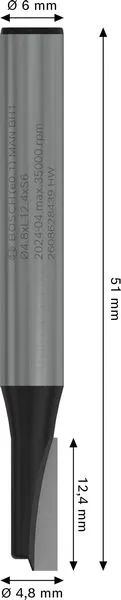 PRO ravno glodalo, jedan žleb, Ø 4,8×L 12,4, prihvat 6 mm 2608628439