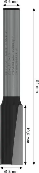 PRO ravno glodalo, dva žleba, Ø 8×L 19,6, prihvat 6 mm 2608628441