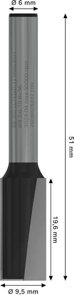 PRO ravno glodalo, dva žleba, Ø 9,5×L 19,6, prihvat 6 mm 2608628442