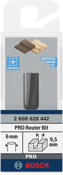 PRO ravno glodalo, dva žleba, Ø 9,5×L 19,6, prihvat 6 mm 2608628442