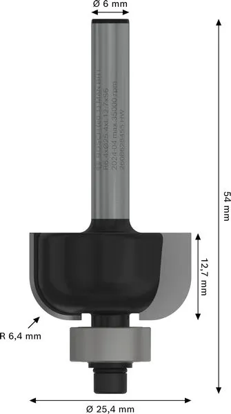 PRO glodalo za kanale, R 6,4, prihvat 6 mm 2608628455