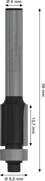 PRO glodalo za glodanje u ravni sa ležajevima na dnu, Ø 9,5×L 13,7, prihvat 6 mm 2608628462