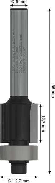 PRO glodalo za glodanje u ravni sa ležajevima na dnu, Ø 12,7×L 12,7, prihvat 6 mm 2608628463