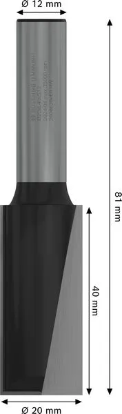 PRO ravno glodalo dva žleba Ø 20×L 40, prihvat 12 mm 2608628468