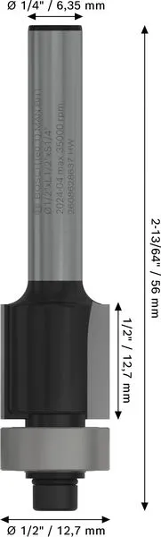 PRO glodalo za glodanje u ravni sa ležajevima na dnu, Ø 1/2"×L 1/2", prihvat 1/4" 2608628637