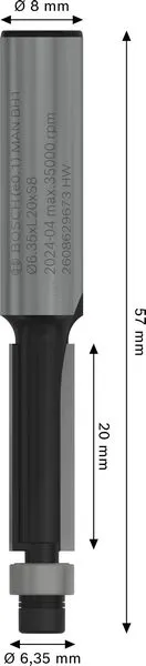 PRO glodalo za glodanje u ravni sa ležajevima na dnu, Ø 6,35×L 20, prihvat 8 mm 2608629673