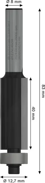 PRO glodalo za glodanje u ravni sa ležajevima na dnu, Ø 12,7×L 40, prihvat 8 mm 2608629674