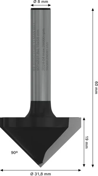 PRO glodalo za V-kanale, 90°×Ø 31,8, prihvat 8 mm 2608629680