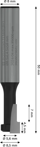 PRO glodalo za ključaonice, Ø 8,5ר 5,6, prihvat 8 mm 2608629682