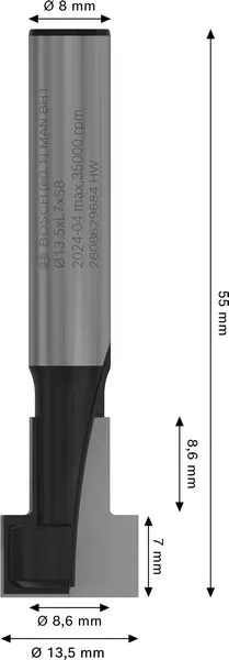 PRO glodalo za ključaonice, Ø 13,5ר 8,6, prihvat 8 mm 2608629684