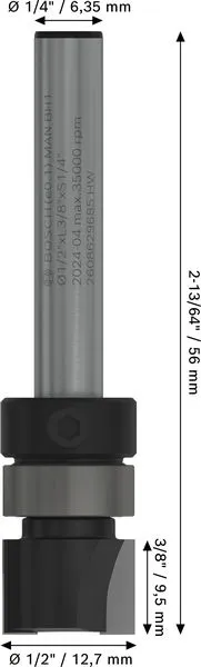 PRO glodalo za glodanje u ravni sa ležajevima na vrhu, Ø 1/2×L 38", prihvat 1/4" 2608629685