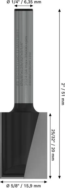 PRO ravno glodalo, dva žleba, Ø 5/8×L 49/64", prihvat 1/4" 2608629688