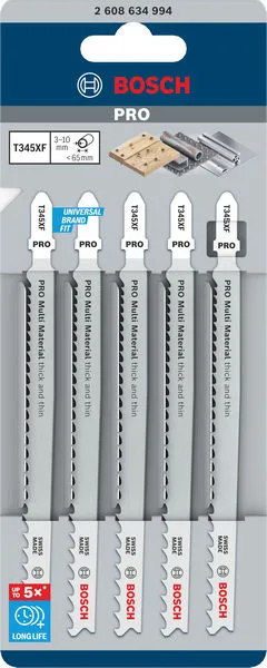 PRO Multi Material thick and thin T345XF listovi ubodne testere 132 mm, 5 kom 2608634994