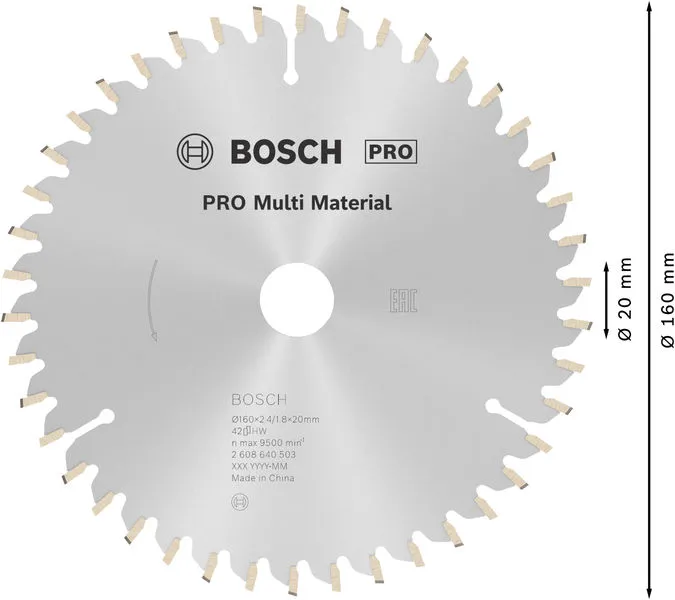 PRO Multi Material list kružne testere 160×2,4×20 mm 2608640503