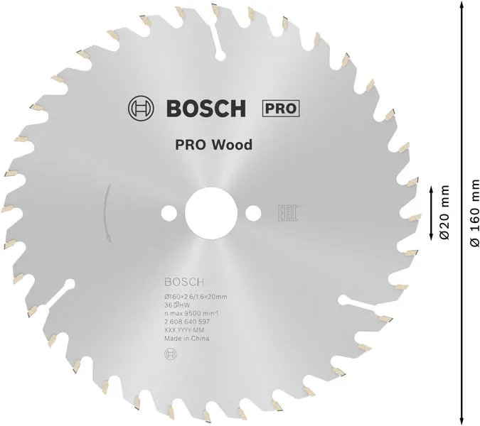 PRO Wood list kružne testere 160×2,6×20 mm, T36 2608640597