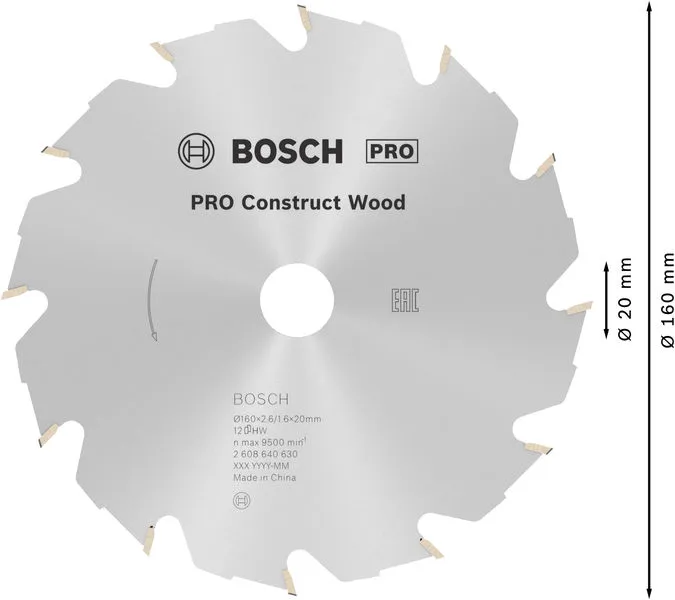 PRO Construct Wood list kružne testere 160×2,6×20 mm 2608640630