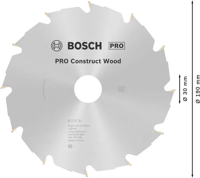 PRO Construct Wood list kružne testere 190×2,6×30 mm 2608640633
