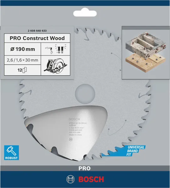 PRO Construct Wood list kružne testere 190×2,6×30 mm 2608640633