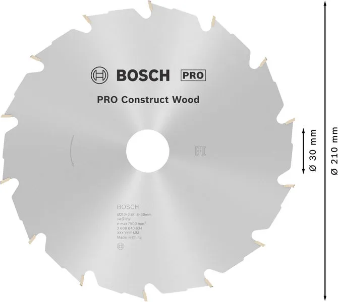 PRO Construct Wood list kružne testere 210×2,8×30 mm 2608640634