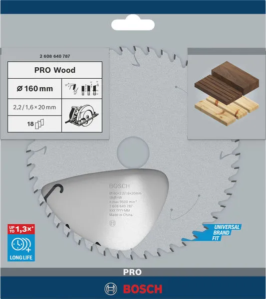 PRO Wood list kružne testere 160×2,2×20 mm, T18 2608640787