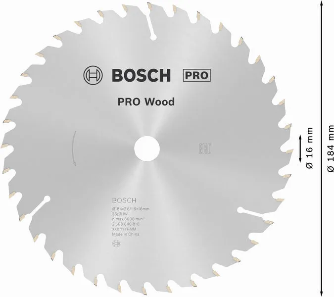 PRO Wood list kružne testere 184×2,6×16 mm, T36 2608640818