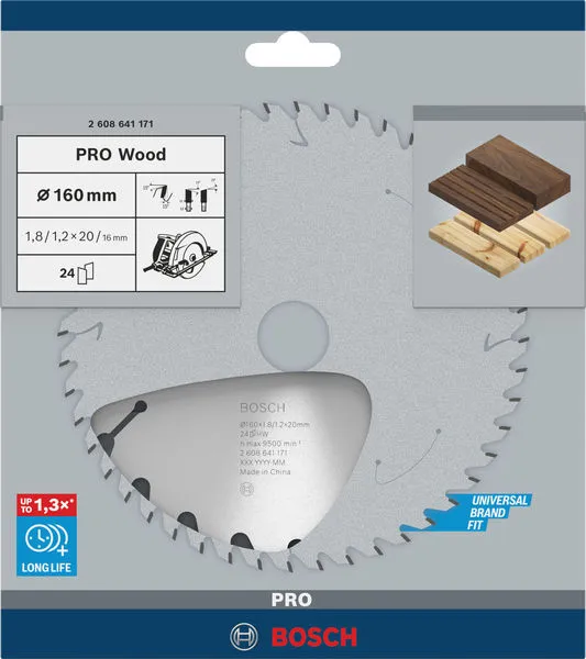 PRO Wood list kružne testere 160×1,8×20 mm, T24 2608641171