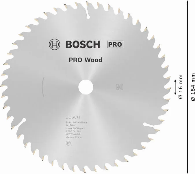 PRO Wood list kružne testere 184×2,6×16 mm, T48 2608641181