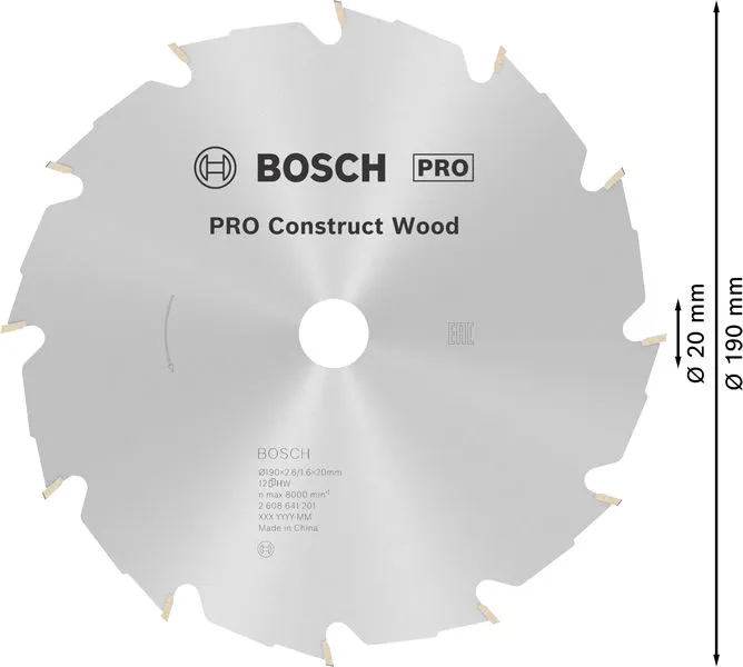 PRO Construct Wood list kružne testere 190×2,6×20 mm 2608641201