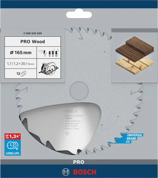 PRO Wood list kružne testere 165×1,7×20 mm, T12 2608642600