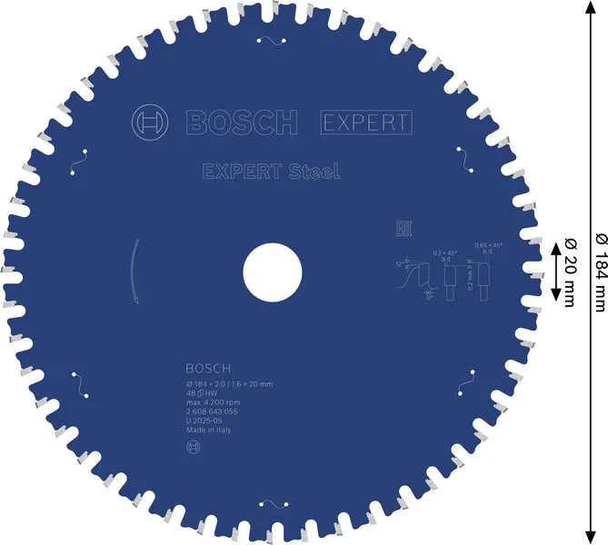 EXPERT Steel list kružne testere 184×2/1,6×20 mm, T48 2608643055