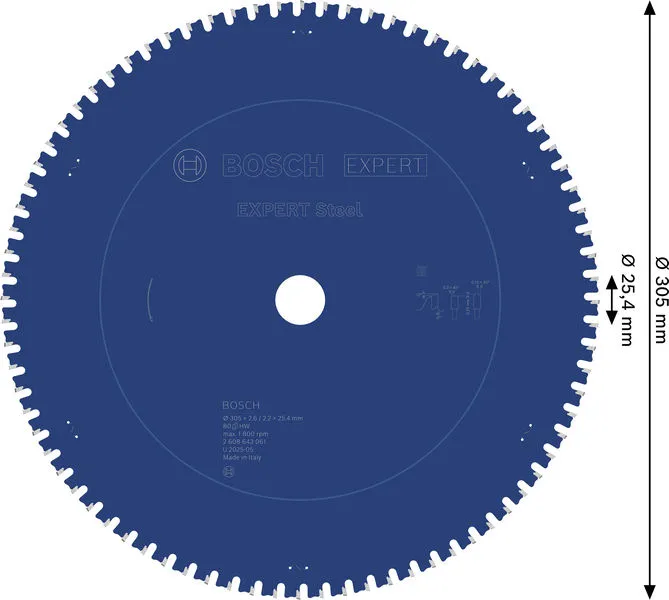 EXPERT Steel list kružne testere 305×2,6/2,2×25,4 mm, T80 2608643061