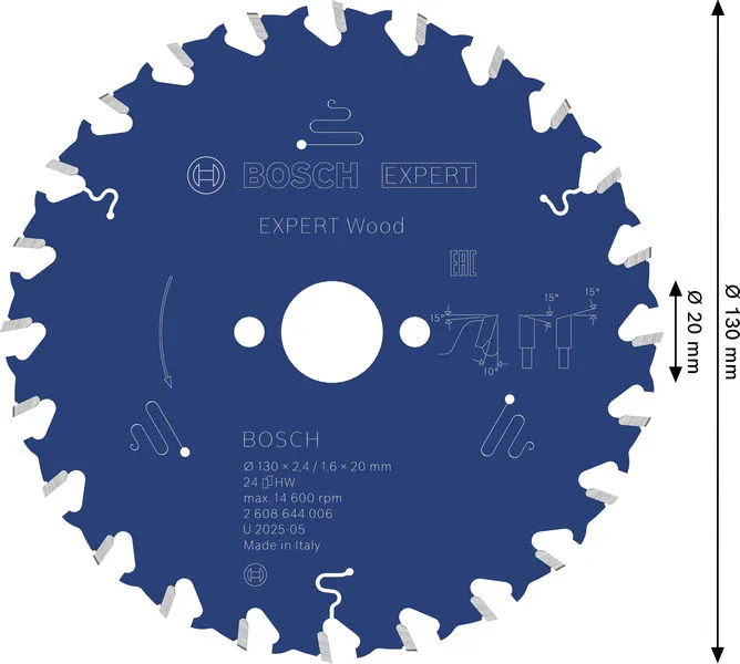 EXPERT Wood list kružne testere, 130×2,4/1,6×20 mm, T24 2608644006