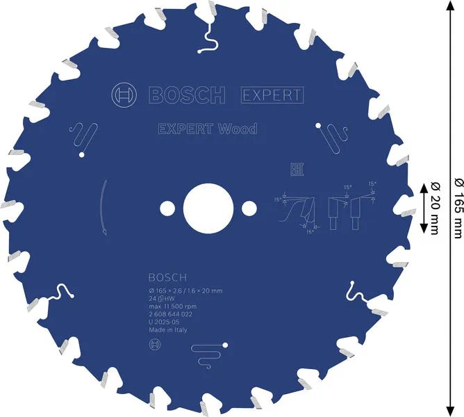 EXPERT Wood list kružne testere 165×2,6/1,6×20 mm, T24 2608644022