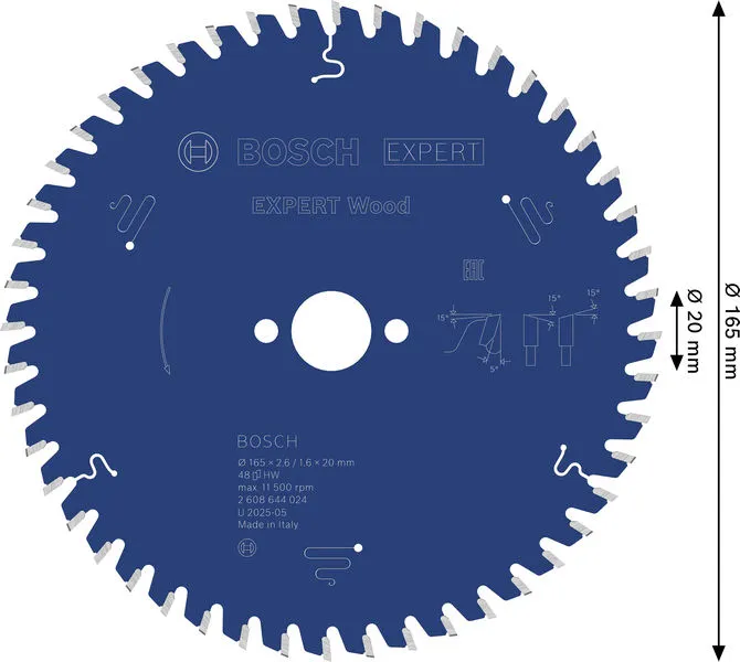 EXPERT Wood list kružne testere 165×2,6/1,6×20 mm, T48 2608644024