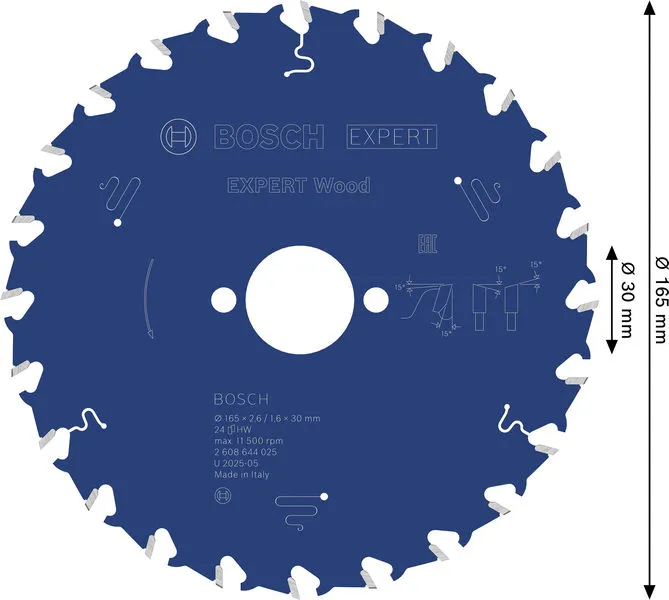 EXPERT Wood list kružne testere 165×2,6/1,6×30 mm, T24 2608644025