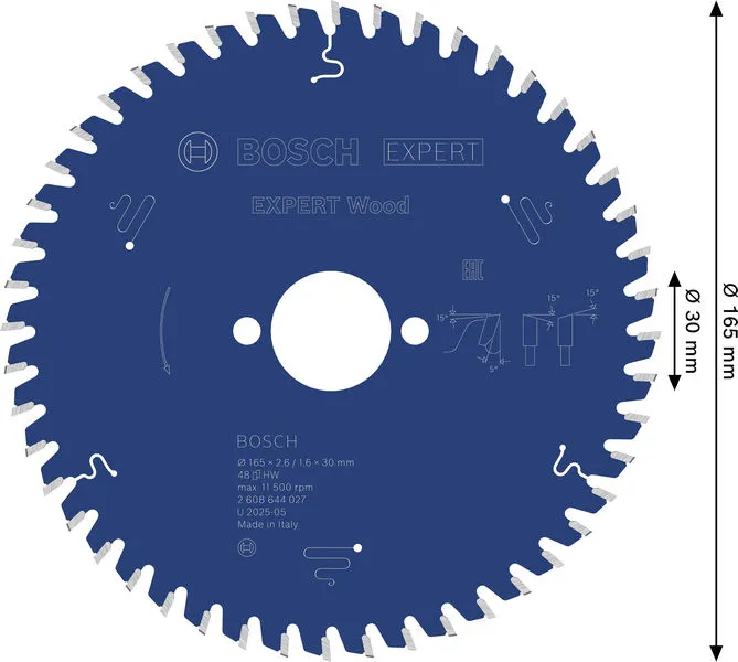 EXPERT Wood list kružne testere 165×2,6/1,6×30 mm, T48 2608644027