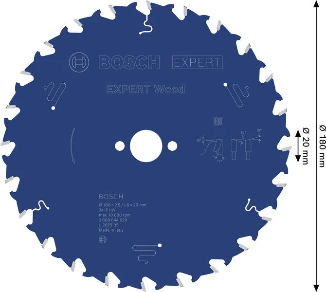 EXPERT Wood list kružne testere 180×2,6/1,6×20 mm, T24 2608644029