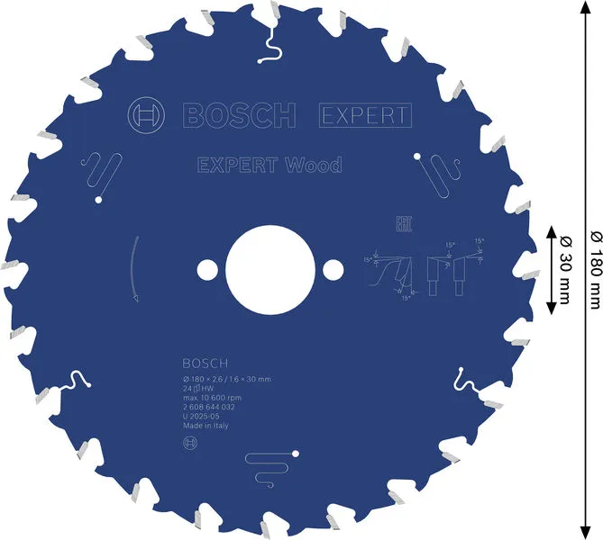 EXPERT Wood list kružne testere, 180×2,6/1,6×30 mm, T24 2608644032