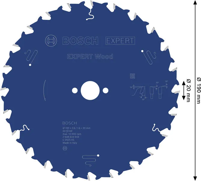 EXPERT Wood list kružne testere 190×2,6/1,6×20 mm, T24 2608644044