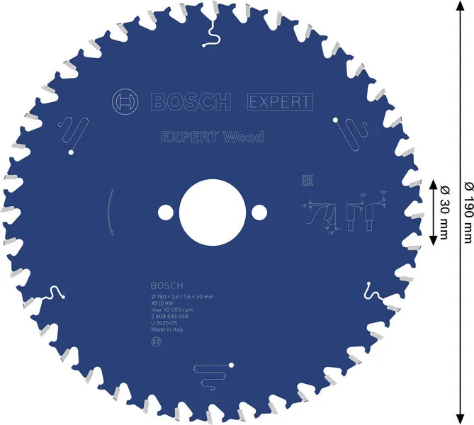 EXPERT Wood list kružne testere 190×2,6/1,6×30 mm, T40 2608644048