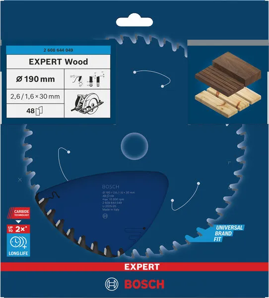 EXPERT Wood list kružne testere 190×2,6/1,6×30 mm, T48 2608644049