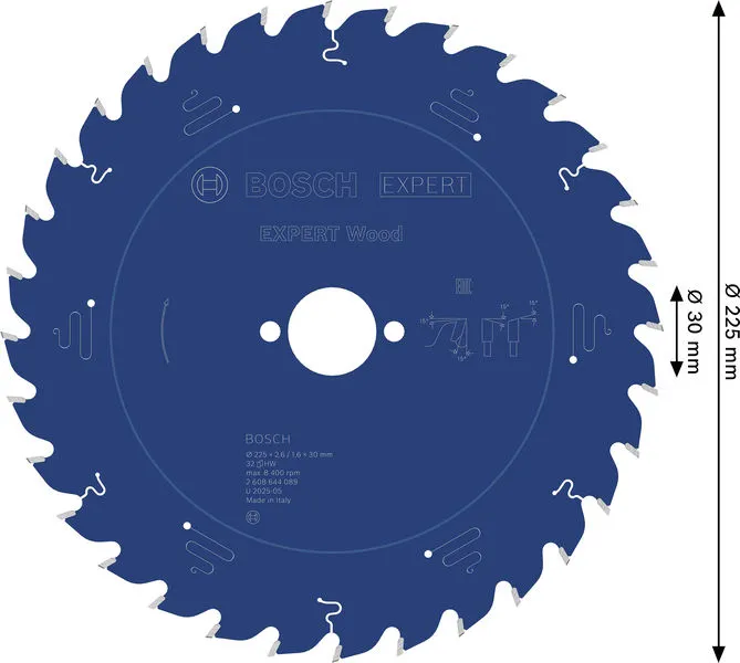 EXPERT Wood list kružne testere, 225×2,6/1,6×30 mm, T32 2608644089