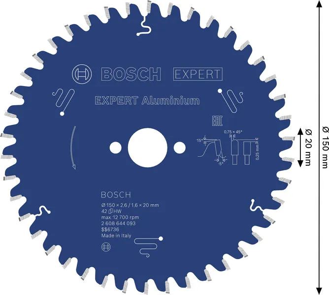 EXPERT Aluminium list kružne testere 150×2,6/1,6×20 mm, T42 2608644093
