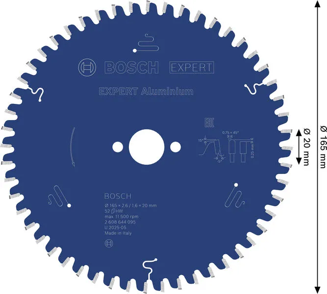 EXPERT Aluminium list kružne testere 165×2,6/1,6×20 mm, T52 2608644095