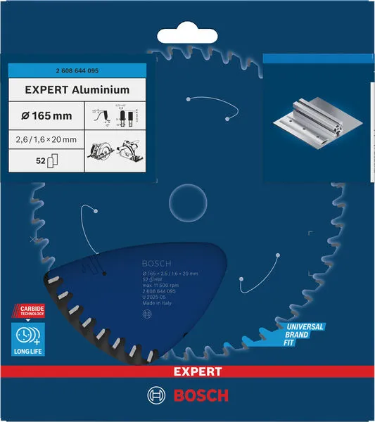 EXPERT Aluminium list kružne testere 165×2,6/1,6×20 mm, T52 2608644095