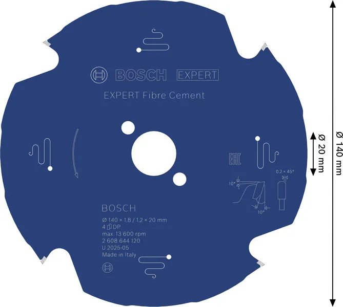 EXPERT Fibre Cement list kružne testere 140×1,8/1,2×20 mm, T4 2608644120