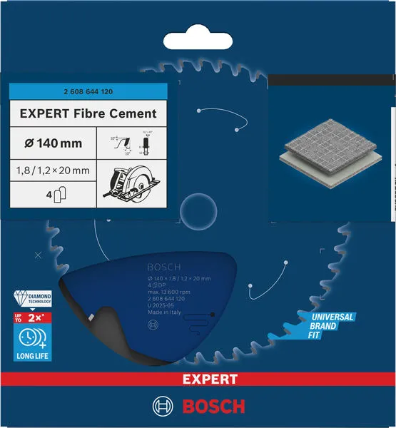 EXPERT Fibre Cement list kružne testere 140×1,8/1,2×20 mm, T4 2608644120