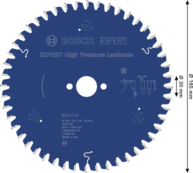 EXPERT High Pressure Laminate list kružne testere 165×2,6/1,6×20 mm, T48 2608644133