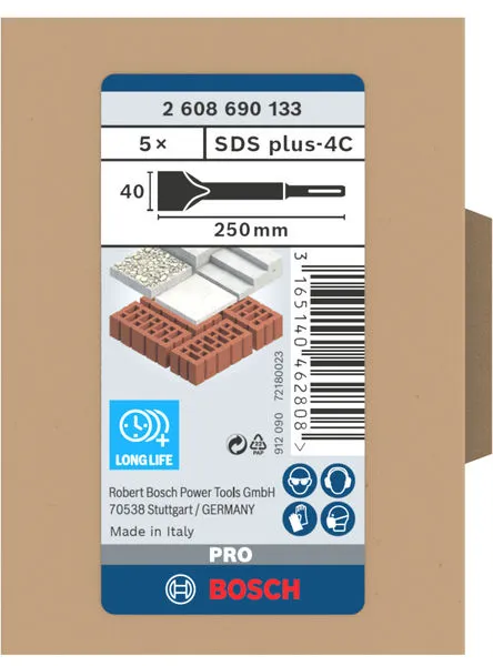 PRO SDS plus-4C pljosnato dleto 40×250 mm, 5 kom 2608690133