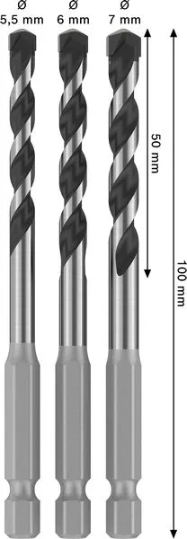 PRO HEX-5 set burgija, 5,5×100, 6×100, 7×100 mm, 3 kom. 2608707006